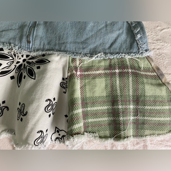 NWT Jaded London Denim Check Plaid Mix Mini Peplum Skirt sz 6 - Picture 3 of 7